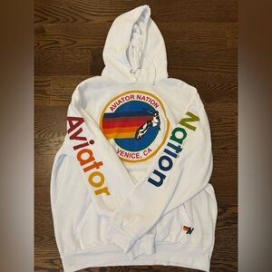 AVIATOR NATION RELAXED PULLOVER HOODIE - WHITE, never worn, size L